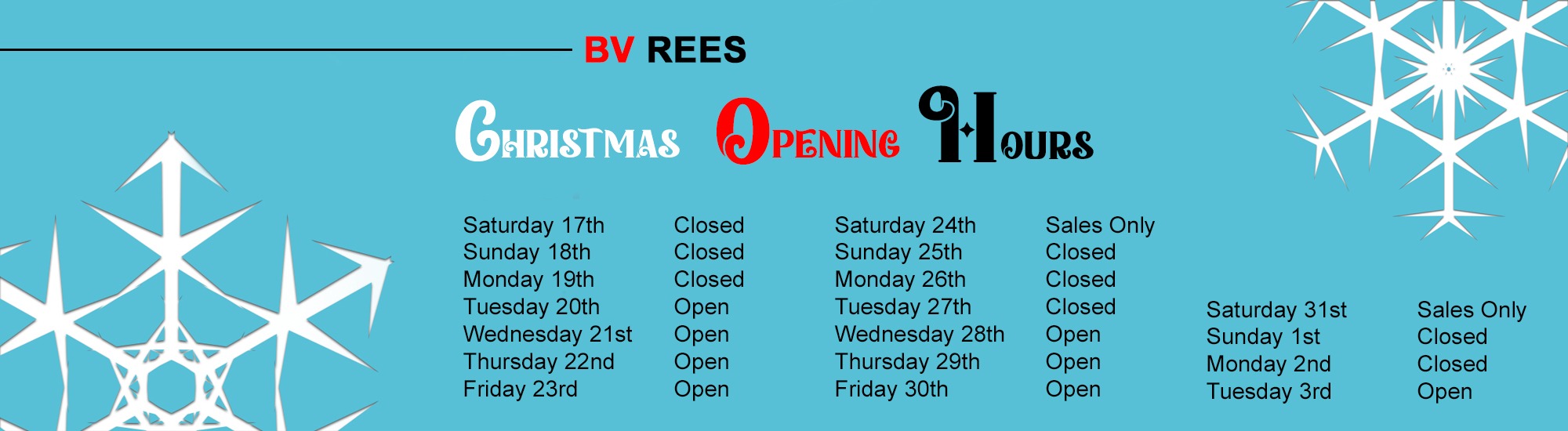 Christmas Opening Hours